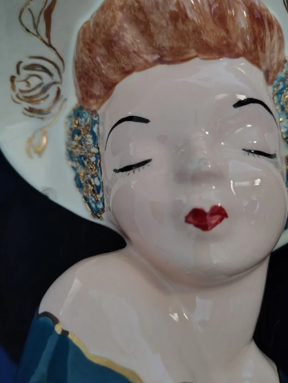 Lady Head Vase Auburn Hair with Green Dress